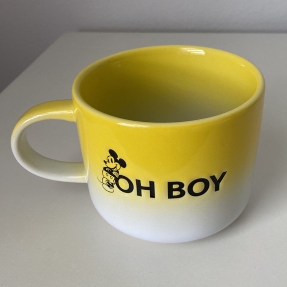 Mickey Mouse 'Oh Boy' DISNEY Coffee Mug Yellow White Large Heavyweight new - Picture 2 of 4